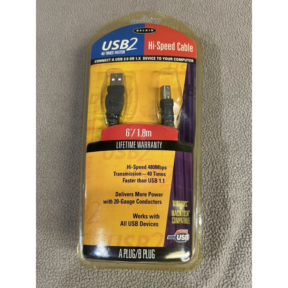 Belkin Pro Series 6ft Hi-Speed USB 2.0 Cable A to B Black F3U133-06‎ NEW